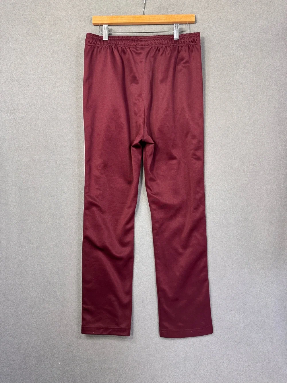 Stussy Men's Burgundy Maroon Poly Track Pants w/Side Grey + White Stripes, M